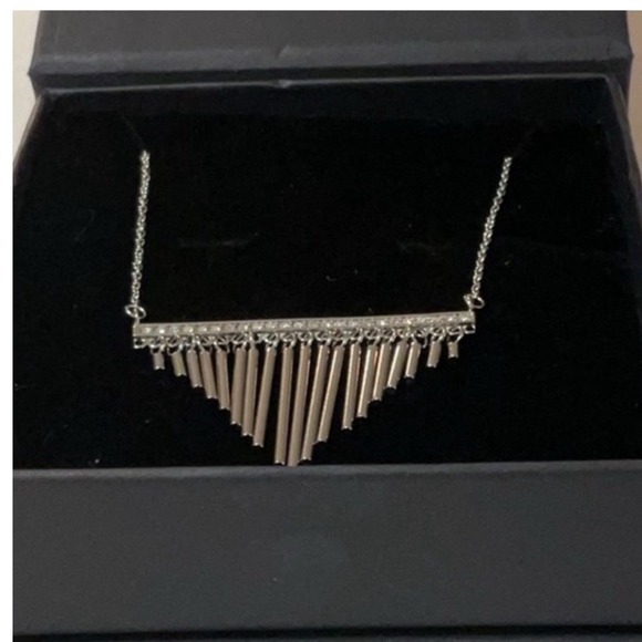 QVC Stainless Steel Fringe Dangle Necklace Crystal Accent Bar  Women's - Picture 5 of 10